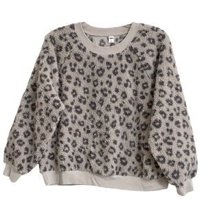 Old Navy Grey Fuzzy Animal Print Sweatshirt XL